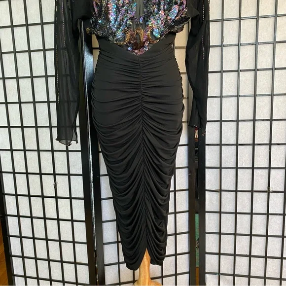 80'S CASADEI Ruched Beaded & Sequined Party Dress Size 4 - Picture 10 of 15